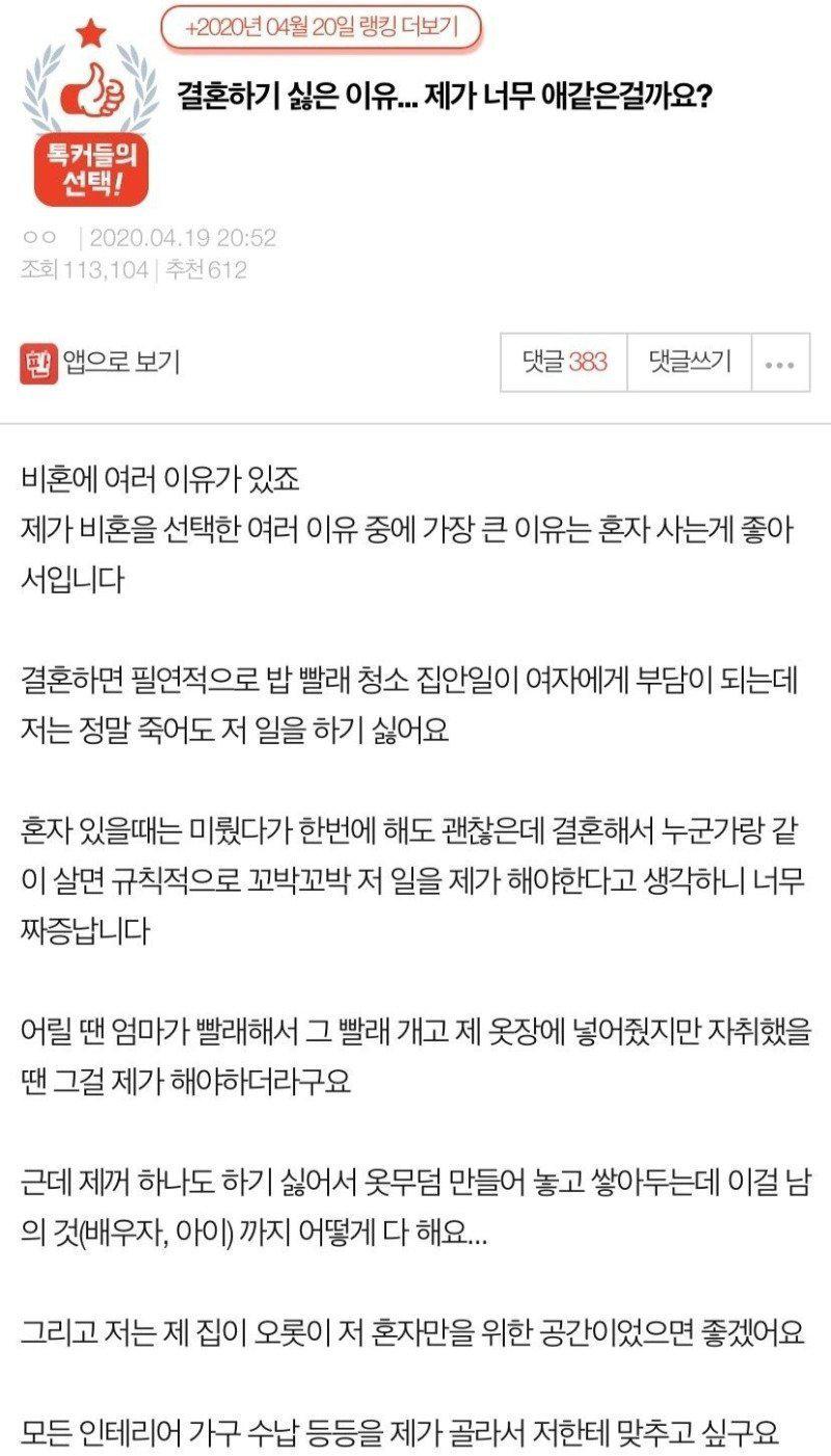 결혼하기 싫은 이유 제가 너무 애같은가요?