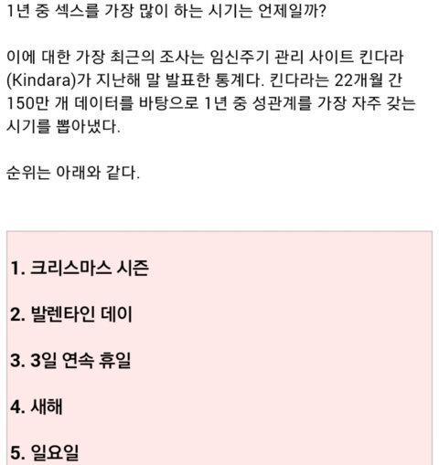 1년 중 섹스를 가장 많이 하는 시기