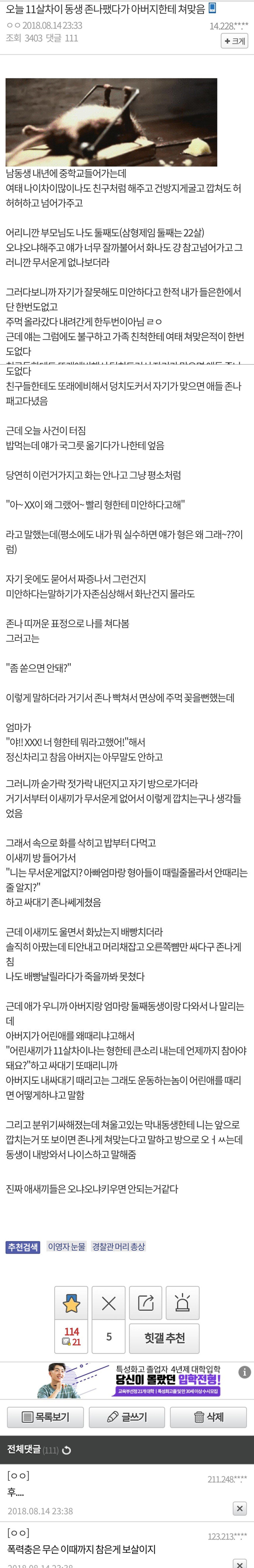 11살 차이나는 동생 뒤지게 팬 헬겔럼.jpg