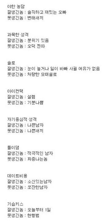 잘생긴놈, 못생긴놈의 차이점