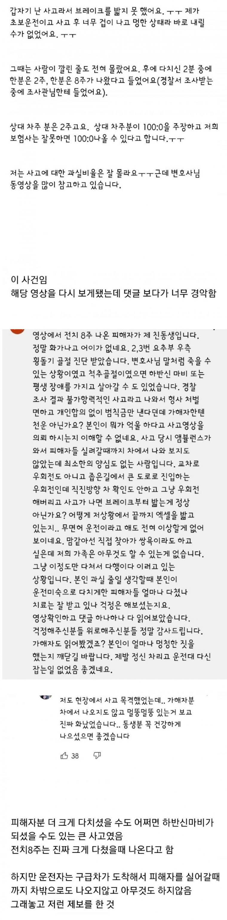 초보운전 전치 8주사고 가해자 개소름