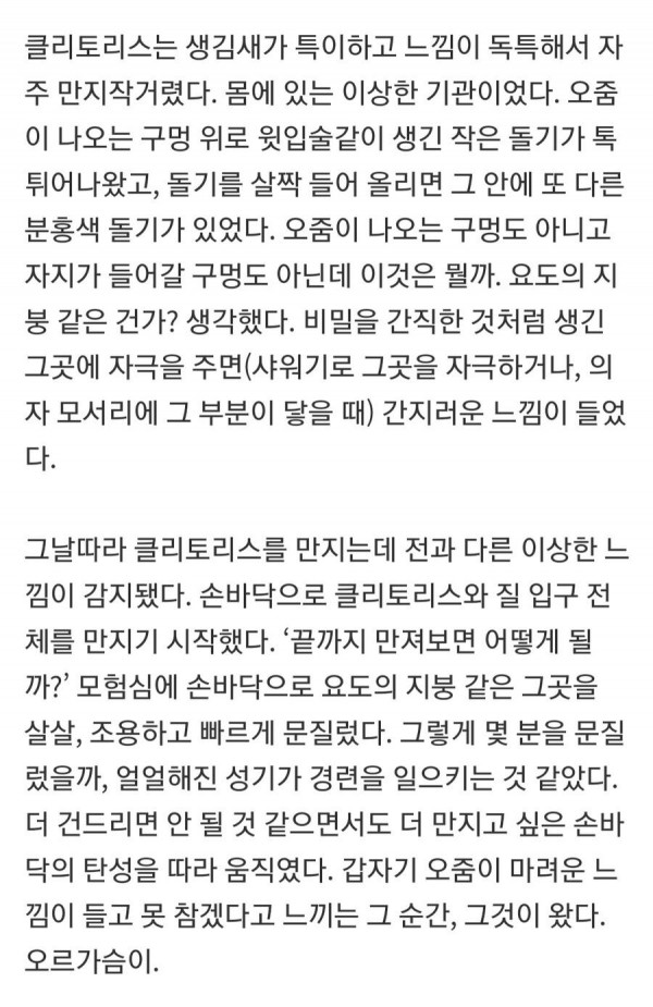 초등학교때 오르가즘 처음 느껴본 여자.