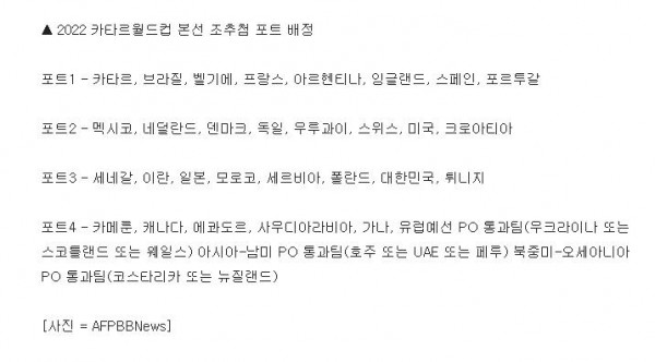 2022 카타르월드컵 본선 조추첨 포트 배정