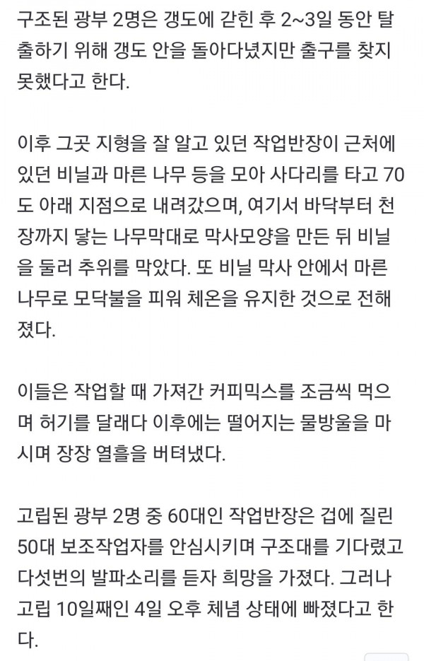 갱도 생존자 생존 일기