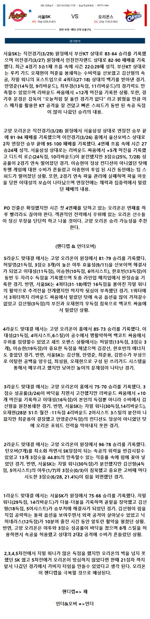 2021년4월3일 서울 SK 나이츠 고양 오리온 오리온스 농구중계 라채티비.png