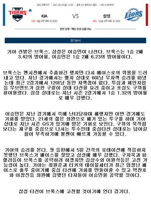 2021년4월25일 삼성 라이온즈 KIA 타이거즈 야구중게 라채티비.png